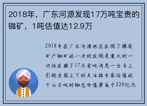 2018年，广东河源发现17万吨宝贵的铷矿，1吨估值达12.9万