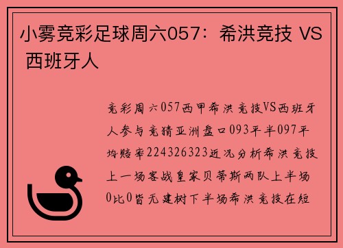 小雾竞彩足球周六057:希洪竞技 VS 西班牙人