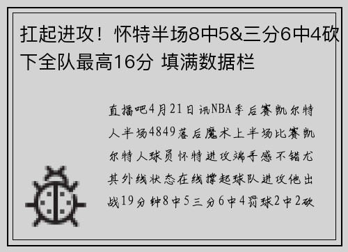 扛起进攻！怀特半场8中5&三分6中4砍下全队最高16分 填满数据栏